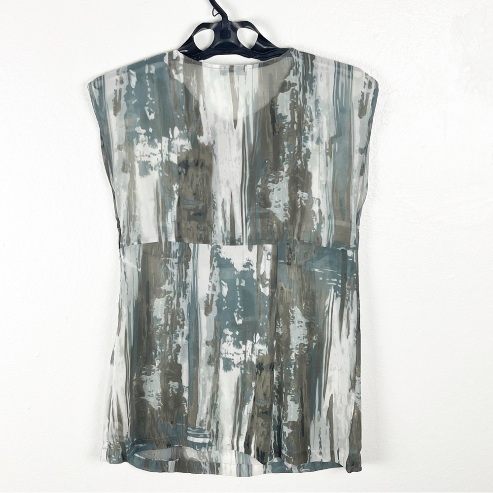 CABI Painted Watercolor Sheer Size Zipper Blouse #651 Medium Casual Office Work